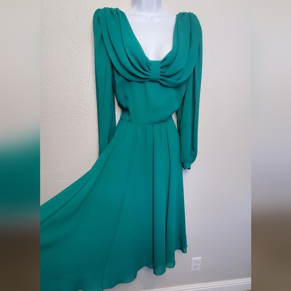 Coco Of California 70s Vintage Green Midi Dress Size 10 - Picture 3 of 9